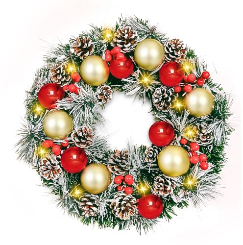 Ghirlanda Natalizia per Porta, Corona di Natale, Ghirlande Natalizie Artificiale, Ghirlanda di Natale con Bacche Rosse e Pigne, Natale Ringraziamento Porta, Caminetto e Decorazione da Parete (A, 30)