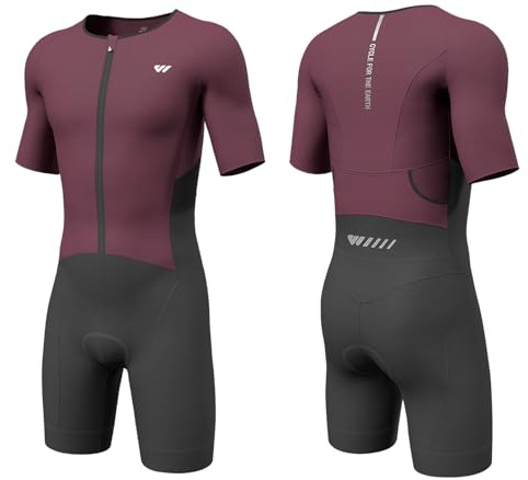 Wulibike Triathlon kostym herr trisuit kortärmad, hög elasticitet andas snabbtorkande triathlondräkt för män racing och triathlon tävlingar, röd, L