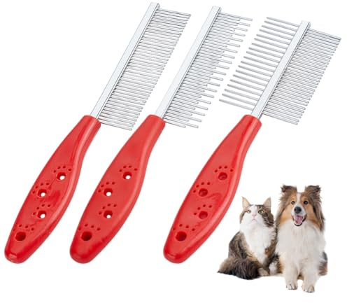 OLYCRAFT 3 peines de acero inoxidable para mascotas, de macramé, con mango de plástico para eliminar enredos y nudos, herramienta de aseo con borlas, 3 unidades