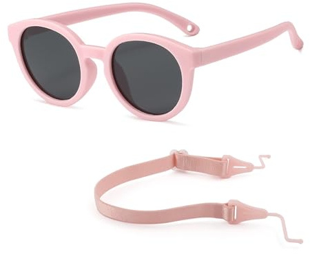 AYNKH Lunettes de Soleil Bébé, Baby Sunglasses pour Enfants 6 Mois - 3 Ans, Lunettes de Soleil Enfant avec Montures Ajustables en Silicone, Garçons/Filles Bébé(Rose)