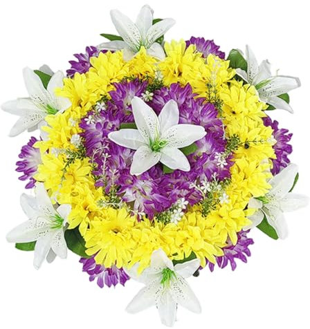 Cimetière Couronnes Fleurs funéraires 14 Pouces Lily Lily Flower Flowers Flowers Couronne Mémorial Mémorial Fleur du cimetière à Faible Entretien pour Grave