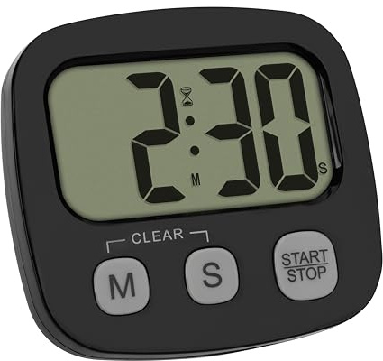TFA Dostmann Digitaler Kurzzeitmesser zum Kochen/Lernen/Sport, 38.2057.01, Inklusive Stoppuhr und Uhrzeit, Magnetisch, Großes Display, Eieruhr, Küchen-Timer, Schwarz