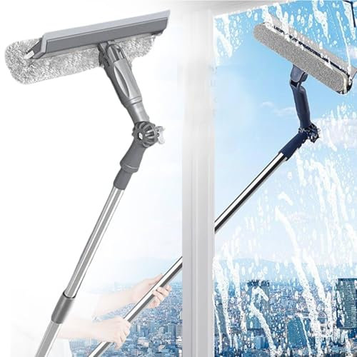 Attrezzatura per la pulizia dei vetri, 4 in 1 telescopico, manico lungo 1,2 m, spazzola professionale per lavaggio vetri doccia, estensibile, con testa girevole a 180°, per casa, interni, esterni