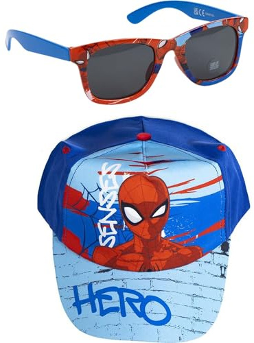 Cappellino e Occhiali Spiderman, Unisex, per Bambini, Design Originale, Regolabili e Leggeri, Ideali per L'Estate e Come Protezione Solare