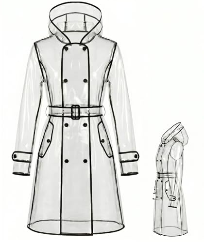 Chicingyou 1 Pcs Clear Raincoat for Women Adult Waterproof Portable Rain Poncho Reusable EVA Resistant Jacket with Hoods Belt (XL)