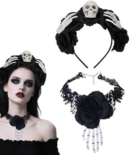 Gotisk Spetschokerhalsband | Huvudprydnad Spetschoker Set - Mjuk Gotisk Huvudprydnad Till Halloween Temafester Maskerader