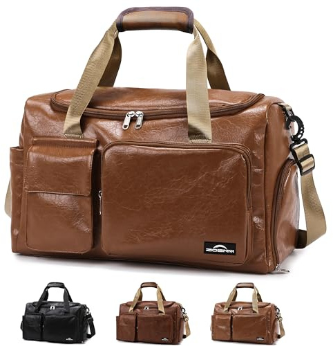 Zioisnm Borsone Palestra Uomo in Pelle pu, Borsa da Viaggio da Uomo Con Scomparti Multipli, Borsa Palestra Impermeabile, Adatta per il Trasporto Quotidiano e i Viaggi Brevi (Marrone chiaro)
