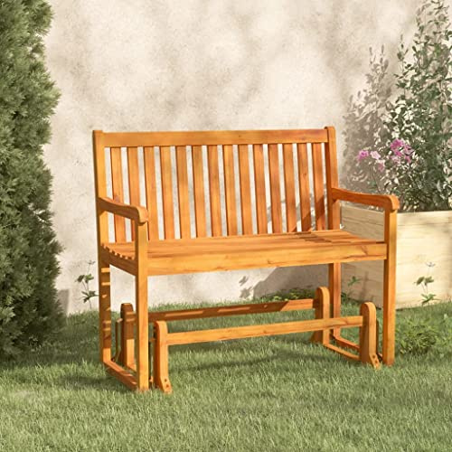 Runheo Banc à bascule de jardin - 110 cm - En bois d'acacia massif - Avec mécanisme à bascule - Résistant aux intempéries - Pour extérieur, terrasse, balcon - Avec dossier et accoudoirs - Assise