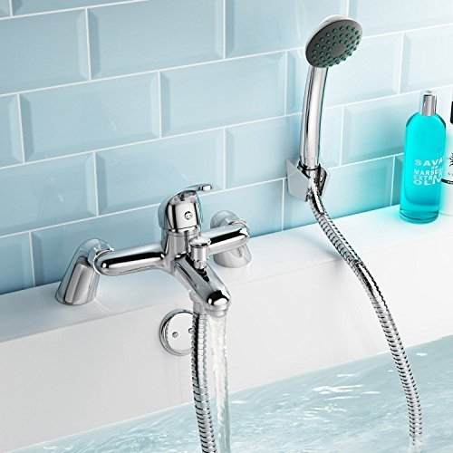 Veebath Bath Shower Mixer with Hose Pipe and Shower, Bathroom Tub Single Lever Mono Basin Shower Mixer, G3/4 Chrome Finished Shower Taps, Shower Attachment for Bath Taps