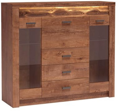 Mirjan24 Barschrank Indiano I-08 mit 3 schubladen, Barkommode, Highboard, Getrönkeschrank, Schrank mit Getränkefach (Esche Hell, ohne Beleuchtung)