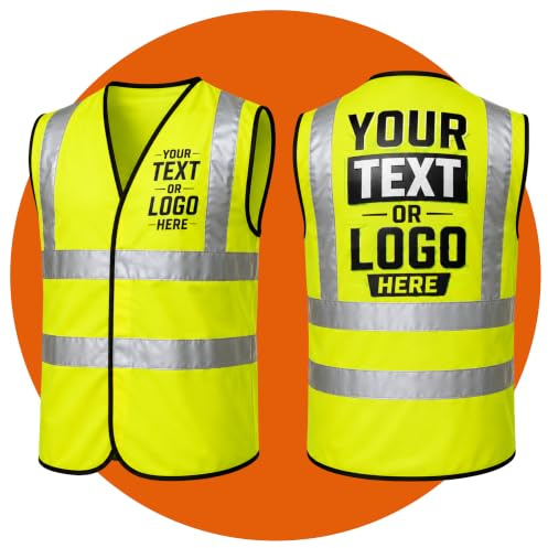 Kuest Personalised Printed Hi Vis Vest Customised Hi Viz High Visibility Reflective Safety Vest Security Waistcoat