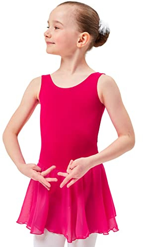 tanzmuster ® Ballettkleid Mädchen ärmellos - Minnie - aus weichem Baumwollstoff mit Chiffonröckchen Ballett Trikot Ballettanzug in pink, Größe:116/122