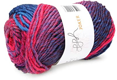 ggh Joker - Schurwolle Mischung - 50g Wolle zum Stricken oder Häkeln - Dicke Wolle mit Farbverlauf - Farbe 029 - Magenta-Blau meliert