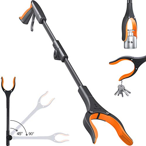 Schwerlast Faltbare Greifer, 80cm Langer Aluminium Greifzange mit Magnetspitzen, Anti-Rutsch-Kiefer, 0°- 180° Abgewinkelter Arm, 90° drehbarer Kopf Müllzange Werkzeug für Müllabfuhr Abfallsammlung