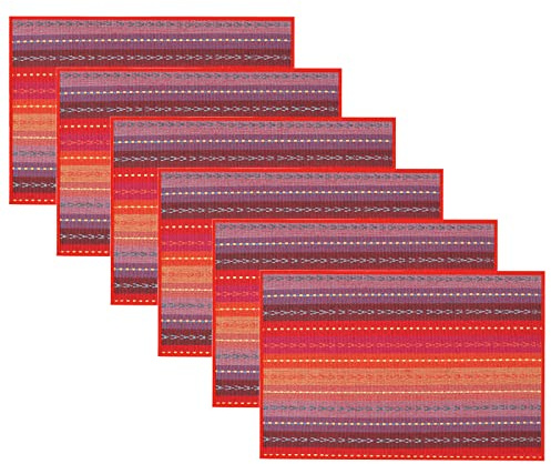 Set of 6 Cotton Placemats - Easy to Clean, Heat Resistant, Non Slip for Kitchen Table, Party (Red)