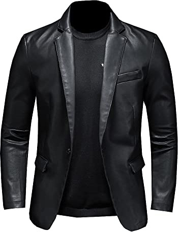 Herren Lederjacke - Herbst Winter Anzug Übergroße Lederjacke Business Mode Männer Vegane Jacke Männer Slim Fit Pu Leder Jacke Anzug Für Männer, Schwarz, S