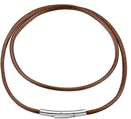 FindChic Collana uomo e donna in pelle intrecciata, collana caucciù 2/3 mm, con chiusura rotante o pulsante in acciaio inossidabile, colore nero/marrone, 41-76 cm confezione reagalo