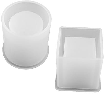 OATIPHO 2pcs DIY Square Resin and Cylinder Silicone Pen Holder Molds, Flower Pot Planter Moulds for Crafting and Home Decoration