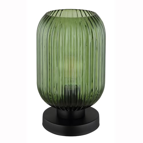 GLOBO Tischlampe Nachttischleuchte Wohnzimmerlampe Schlafzimmerleuchte Beistellleuchte, Metall schwarz Glas grün, 1x E27, H 24 cm