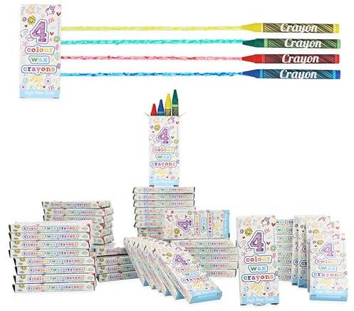 HENBRANDT 24 x Mini Kids Crayons Pack of 4 Assorted Colours Children’s Stocking Fillers Wedding Activity Pack Birthday Loot Bag Party Favours Boys and Girls Unisex