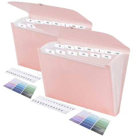 Lamitocs 2 carpetas expansibles A4, organizador de archivos con 13 bolsillos con etiquetas de colores, carpeta de plástico A4, expansor de almacenamiento de documentos para escuela, oficina y hogar
