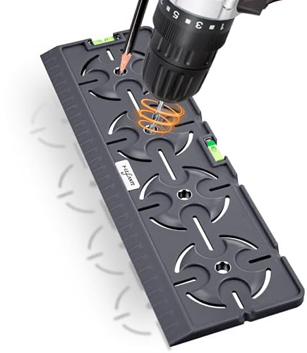 Bohrschablone für Steckdose Schalterdose Unterputzdose Hohlwanddose 71mm Abstand All in One mit Wasserwaage 30cm Lineal Für Elektroinstallation Rohbau Trockenbau Elektriker Heimwerker (Grau)