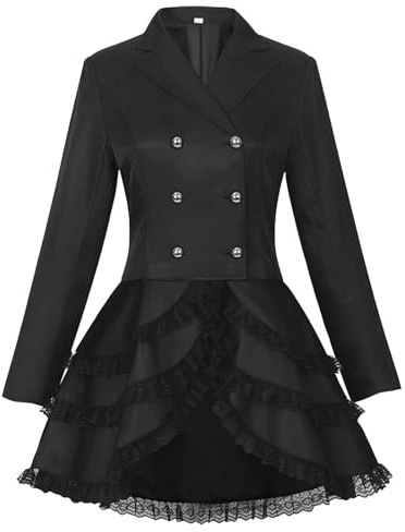 Cexiakong Veste de pirate steampunk pour femme, style médiéval, gothique, frack, victorien, en dentelle noire, pour Halloween, tenue pour femme, grandes tailles, avec corset, steampunk, viking, Noir