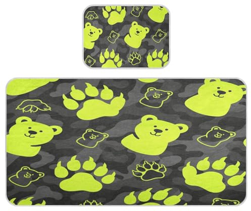 miaozhen Colchón de enfriamiento para bebé de 28 x 52 pulgadas, transpirable, fluorescencia de oso verde, almohadilla protectora de colchón negra para bebés y niños pequeños