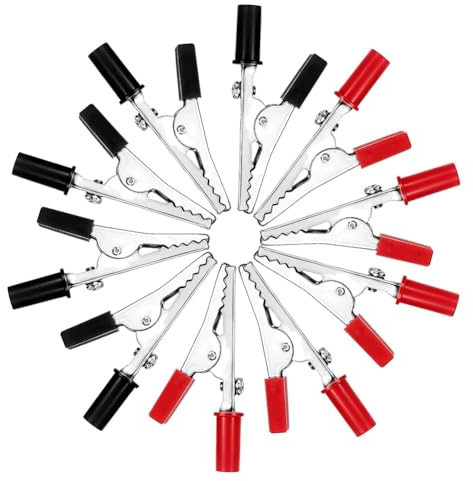 Glayent 10 pinzas de cocodrilo rojas y negras, pequeñas pinzas eléctricas de metal para pruebas eléctricas de baterías de coche
