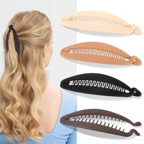 Xanthelle Banana Clip, paquete de 4 pinzas para el pelo tipo banana, pinza vintage para el pelo, pinza banana para mujeres, flexible para cabello fino y grueso, pinza para el pelo