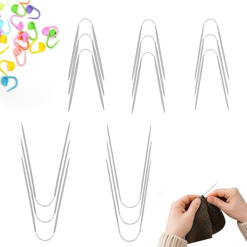 Uxreoib 15 stycken rundstickor set (2 mm/2,5 mm/3,5 mm/4 mm) – runda sticknålar för strumpor, sticknålar i rostfritt stål, mössor och handskar