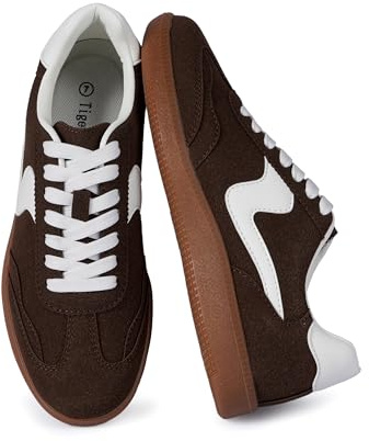 Tigeridea Sneakers for Women Business Casual Brown Chocolate Tennis Shoes Comfortable Lace up Slip on Women's Fashion Sneakers Size 8.5