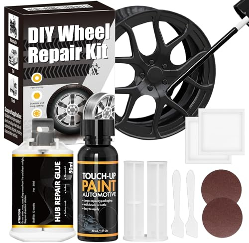 Kit de Reparación Llantas Aluminio, Retoque Rayuras Golpes Piedras, Negra