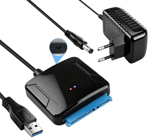 Xforevery Adaptador SATA a USB 3.0 para SSD y HDD de 2,5/3,5 Pulgadas, Compatible con UASP, Adaptador USBSATA con Fuente de alimentación de 12 V 2 A, Compatible con Mac, Windows y Linux