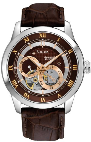 Bulova Men's Stainless Steel Automatic Rose Two Tone Brown Skeleton Dial