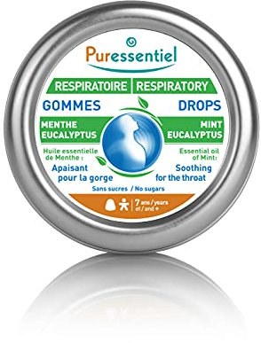 Puressentiel - Respiratoire - Gommes Menthe Eucalyptus à l'Huile Essentielle de Menthe - Apaisant pour la gorge - Sans sucre - 45 g