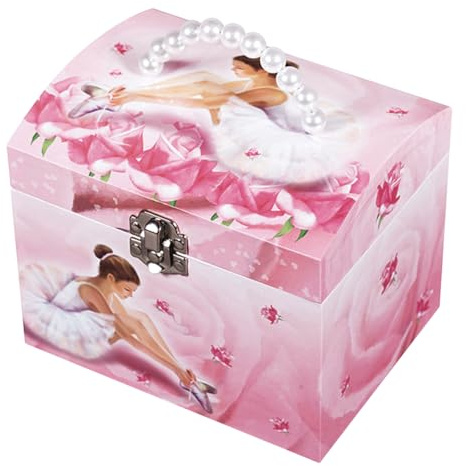TROUSSELIER - Ballerine - Boîte à Bijoux Musicale en forme de Vanity - Idéal Cadeau Jeune Fille - Musique Un Jour Mon Prince Viendra - Colori Rose - Phosphorescent - Brille dans la nuit