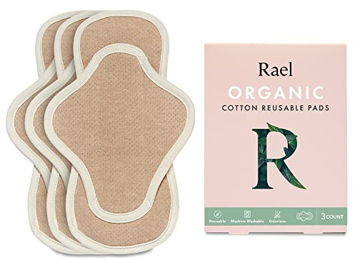 Rael Reusable Pads, Organic Cotton Cover - Postpartum and Period Essential, Moderate Absorbency, Thin Cloth, Leak-Free, Washing Machine Safe (3 Count, Regular)
