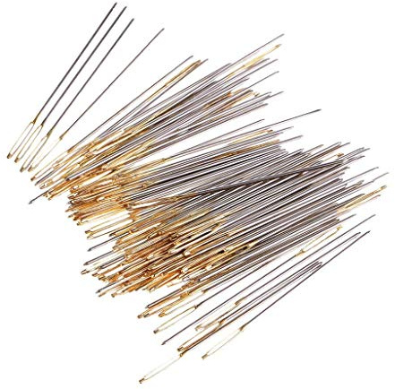 FHelectronic FH610 100 Pieces Large Eye Embroidery Needles Mixed Silver fit for Embroidery, Sewing, Craft Art Work (26#),beige|brown|grey