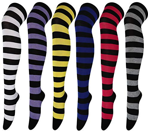 DRESHOW 6 Paires Chaussettes Montantes Longues de Genoux - Cuisse Dessus du Genou Haut Bas de Démarrage Jambières pour Filles et Femmes