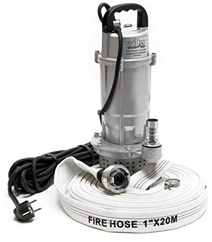 Wiltec Pompe électrique pour eaux sales – Submersible – 370 W / 1500 l/h – Refoulement max. 16 m – avec Tuyau 20 m – Pompe-cave pour Arrosage Irrigation Jardinage Évacuation Drainage