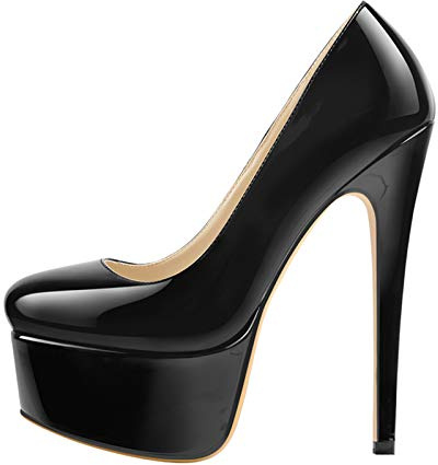 MissHeel Women's Closed Toe Slip-on High Heel Pumps Round Toe Stiletto High Heels Patent Leather Sexy Platform Court Shoes Black Size 12