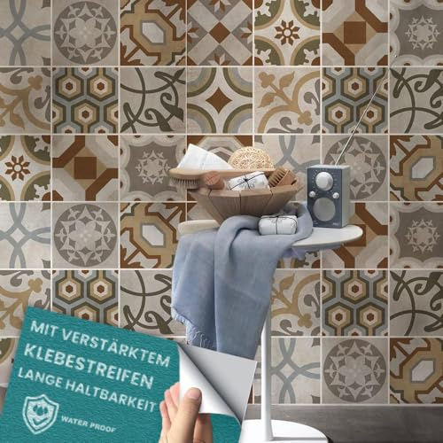 RE-COVERTILES - Fliesenaufkleber Küche und Bad PVC-Klebefliesen Regenmäntel Kratzfest Stickers Dekoration Wand Zementfliesen Peel and Stick - Modell 24 Stücke 10x10 cm PS00173 Made in Italy