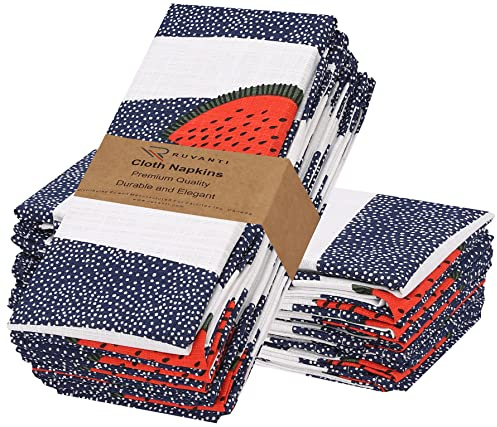 Ruvanti Cotton Napkins Set of 12, 100%, 18x18 Inches - Soft, Absorbent, Washable - Perfect for Parties, Weddings, Dinner - Watermelon