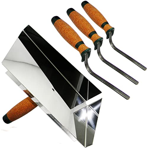 Fugblech Edelstahl 245 x 155mm Verfugungsblech Fugenhilfe Keramikfliesen Klinker + Fugenkellen 6mm, 10mm, 12mm Korkgriff Kohlenstoffstahl CT04