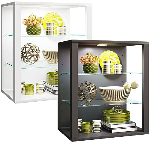 VCM Vitrine hängend | Vitrine ohne Glasfronten | Maße ca. H. 60 x B. 52 x T. 35 cm | Hängevitrine | Modern und platzsparend | Vitrinenschrank - Glasol S