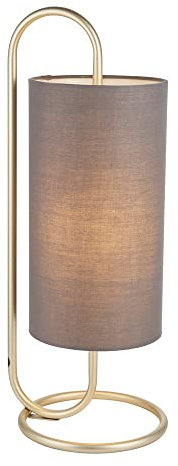 Merano Arenzano Table Lamp in Antique Brass Paint with Grey Fabric Shade - 10W Indoor Modern E27 Stylish Desk Light - H50 x W18.5 x D20 cm
