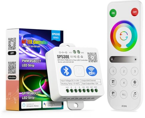 BTF-LIGHTING 4 Zone 2.4GHz RF Telecomando RB4 & SP530E WiFi Bluetooth Kit di controllo Supporto FCOB COB SMD PWM o SPI RGBCCT RGBWW Striscia LED DC5V DC12V DC24V