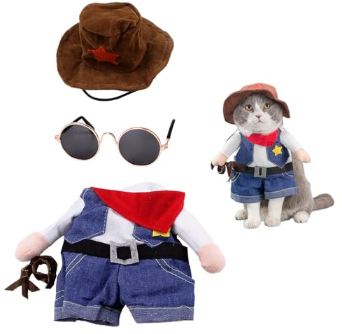 HDGSAFD Costume da cowboy per animali domestici, occhiali neri, costume divertente per cani e gatti, uniforme per animali domestici, resistente agli strappi, nero, Small to Medium, Tutte le stagioni