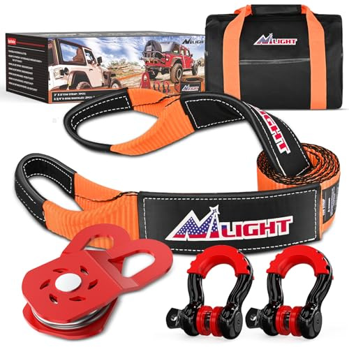 Nilight Offroad Recovery Kit 3 x 8' Tow Strap with Winch Block Pulley and 2Pcs 3/4 Anti-Theft D-Ring Shackles Storage Bag Heavy Duty Tow Rope for Car Truck SUV ATV (MBS 31500LBS)